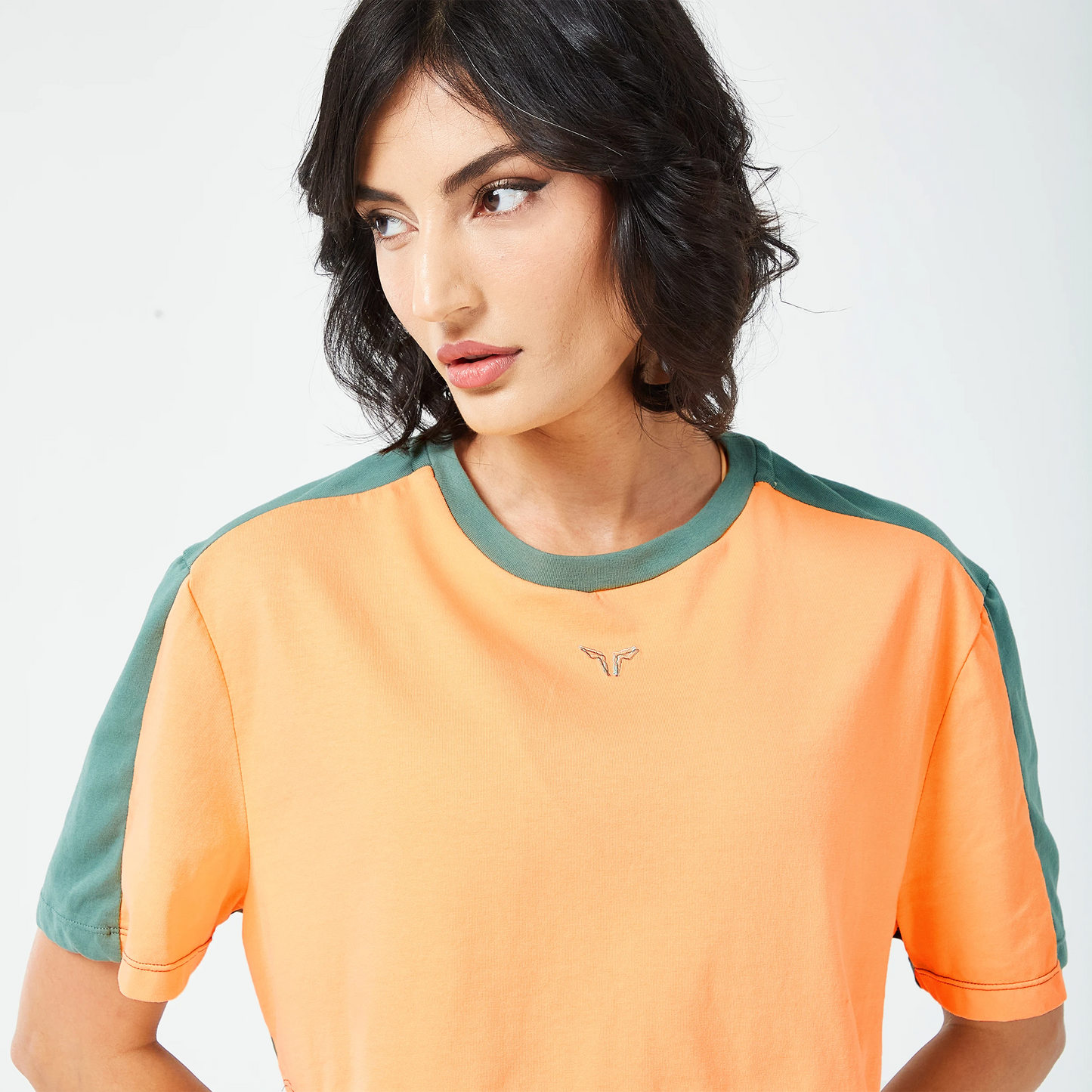Retrograde Crop T-shirt - Orange Chiffon Marl & Dark Forest Marl