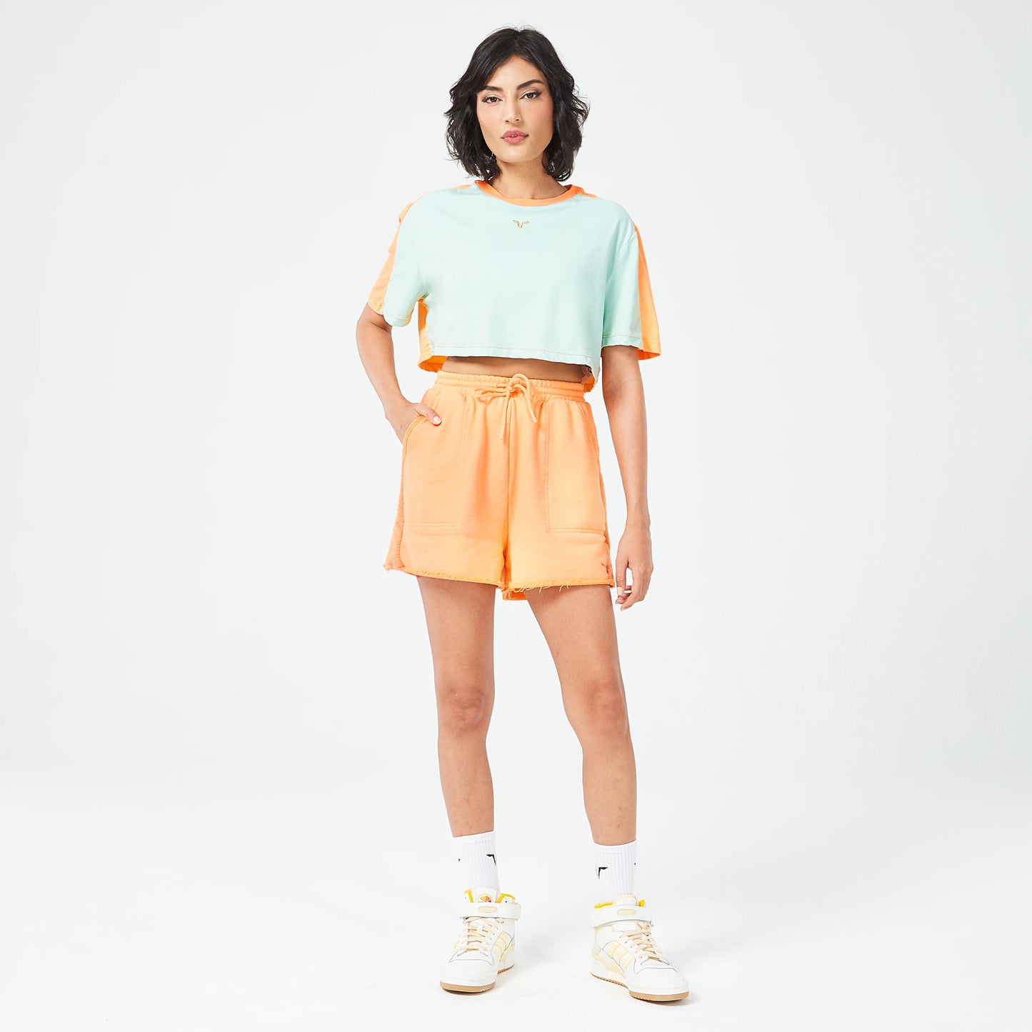 Retrograde Crop T-shirt - Surf Spray Marl & Orange Chiffon Marl