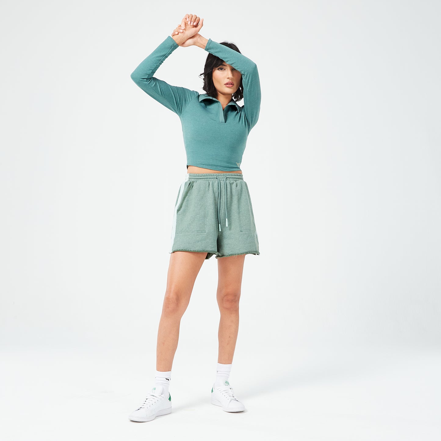 Retrograde Notched Crop Top - Dark Forest Marl