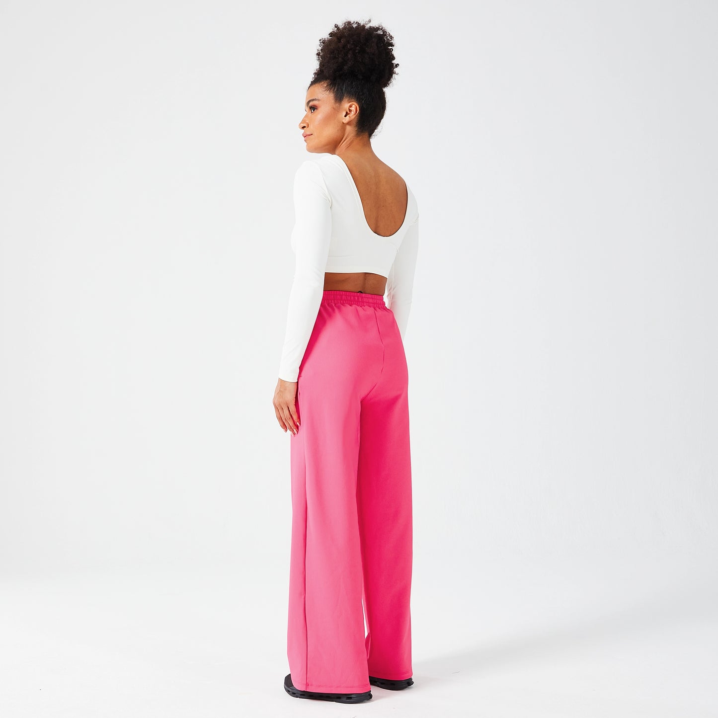 Rib Wide Leg Pants - Hot Pink