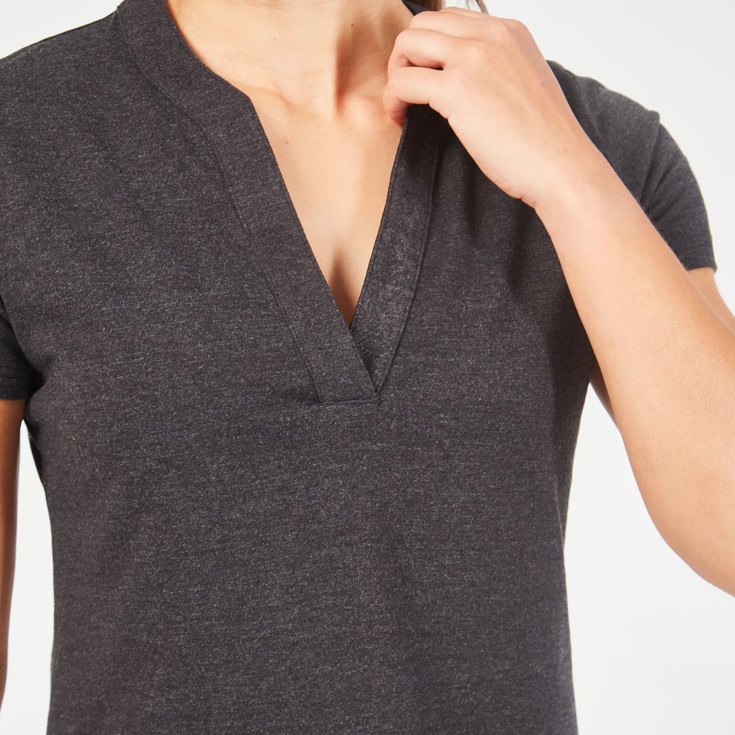 squatwolf-workout-clothes-core-notched-tee-black-marl-gym-t-shirts-for-women