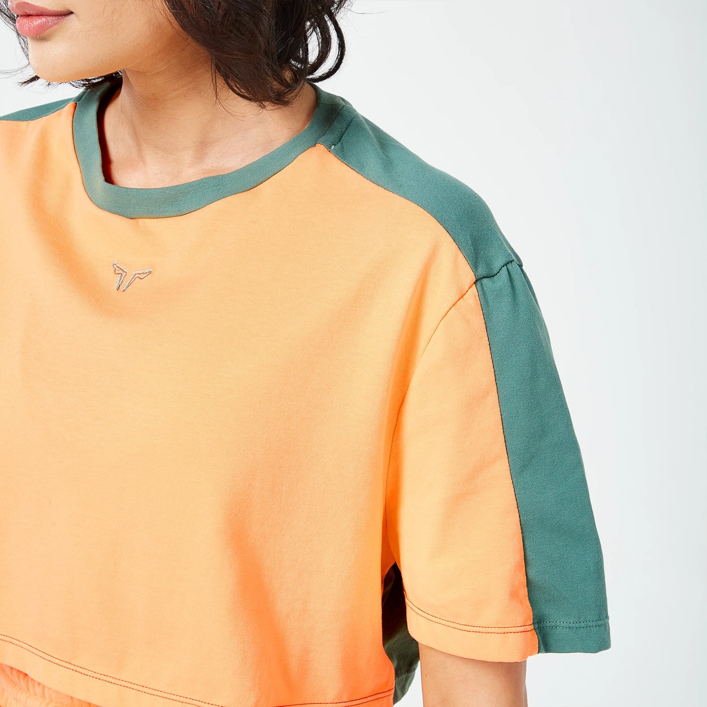 Retrograde Crop T-shirt - Orange Chiffon Marl & Dark Forest Marl