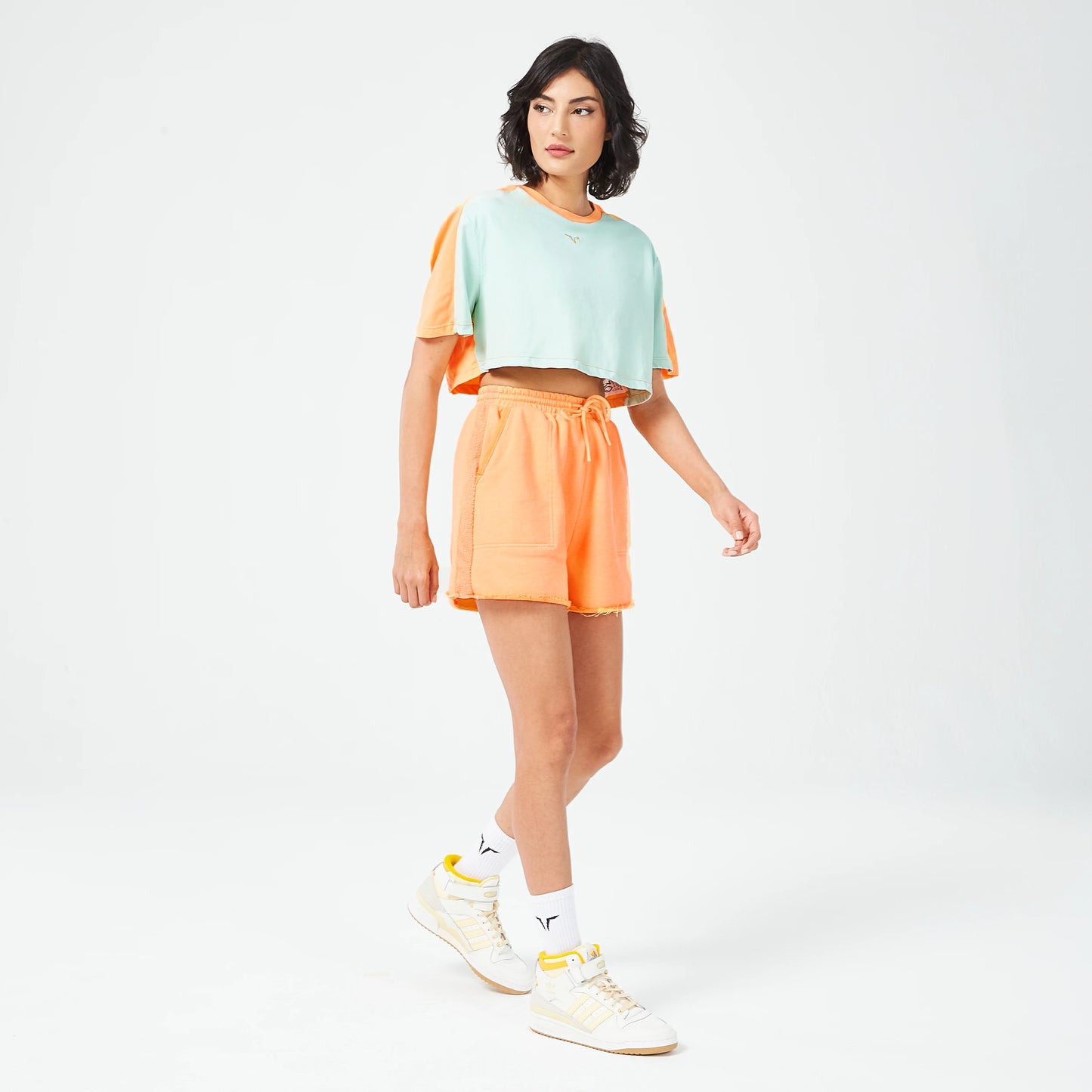 Retrograde Crop T-shirt - Surf Spray Marl & Orange Chiffon Marl