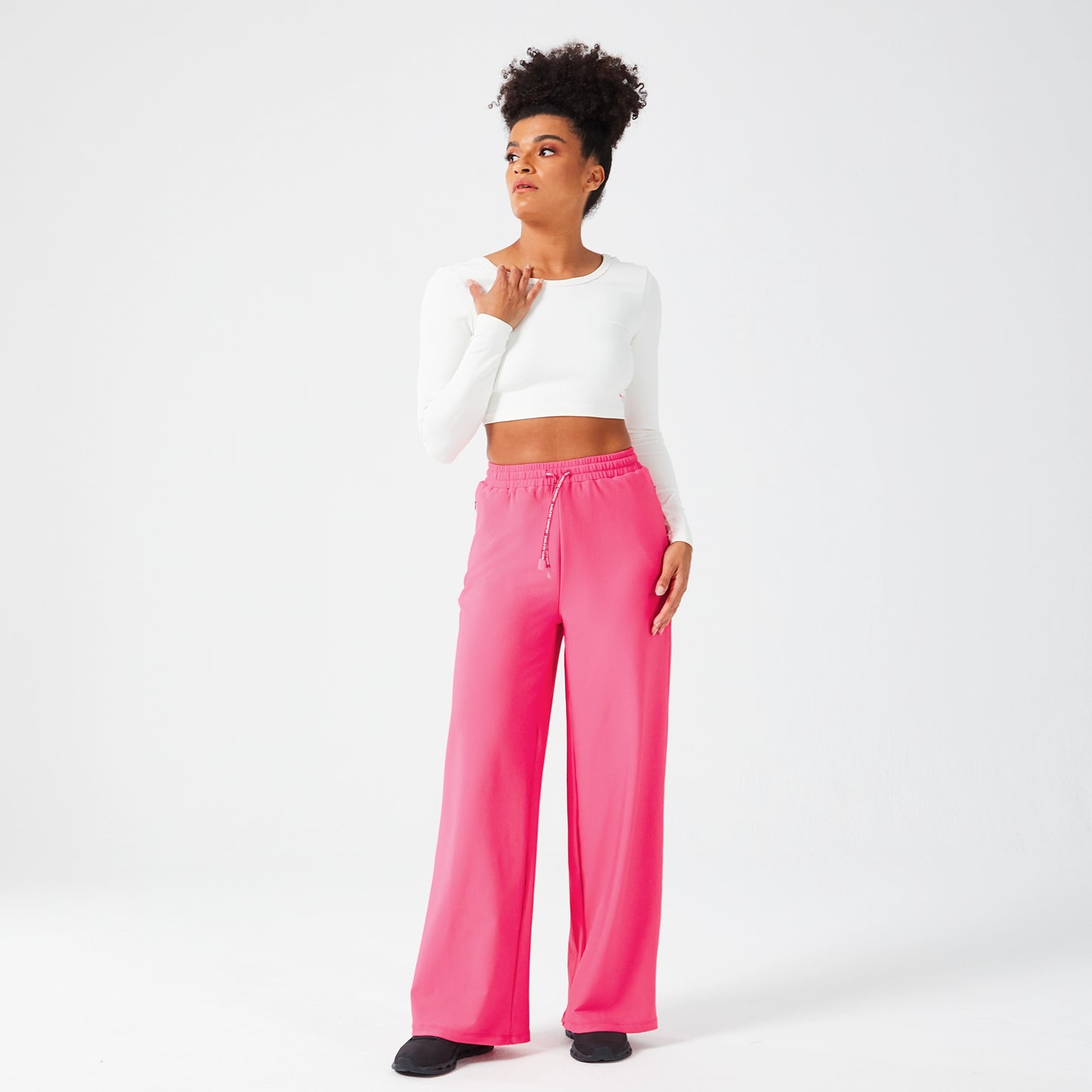 Rib Wide Leg Pants - Hot Pink