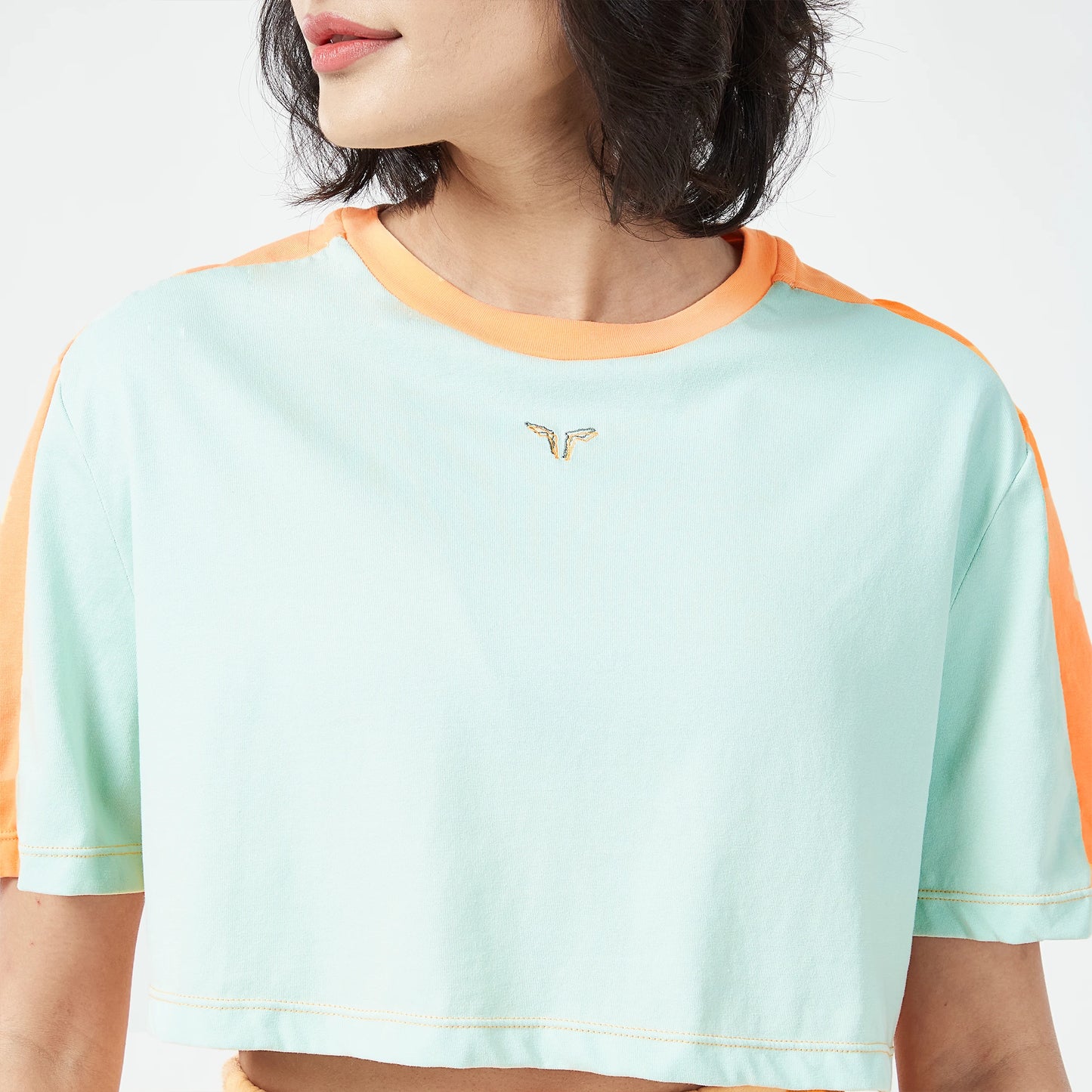 Retrograde Crop T-shirt - Surf Spray Marl & Orange Chiffon Marl
