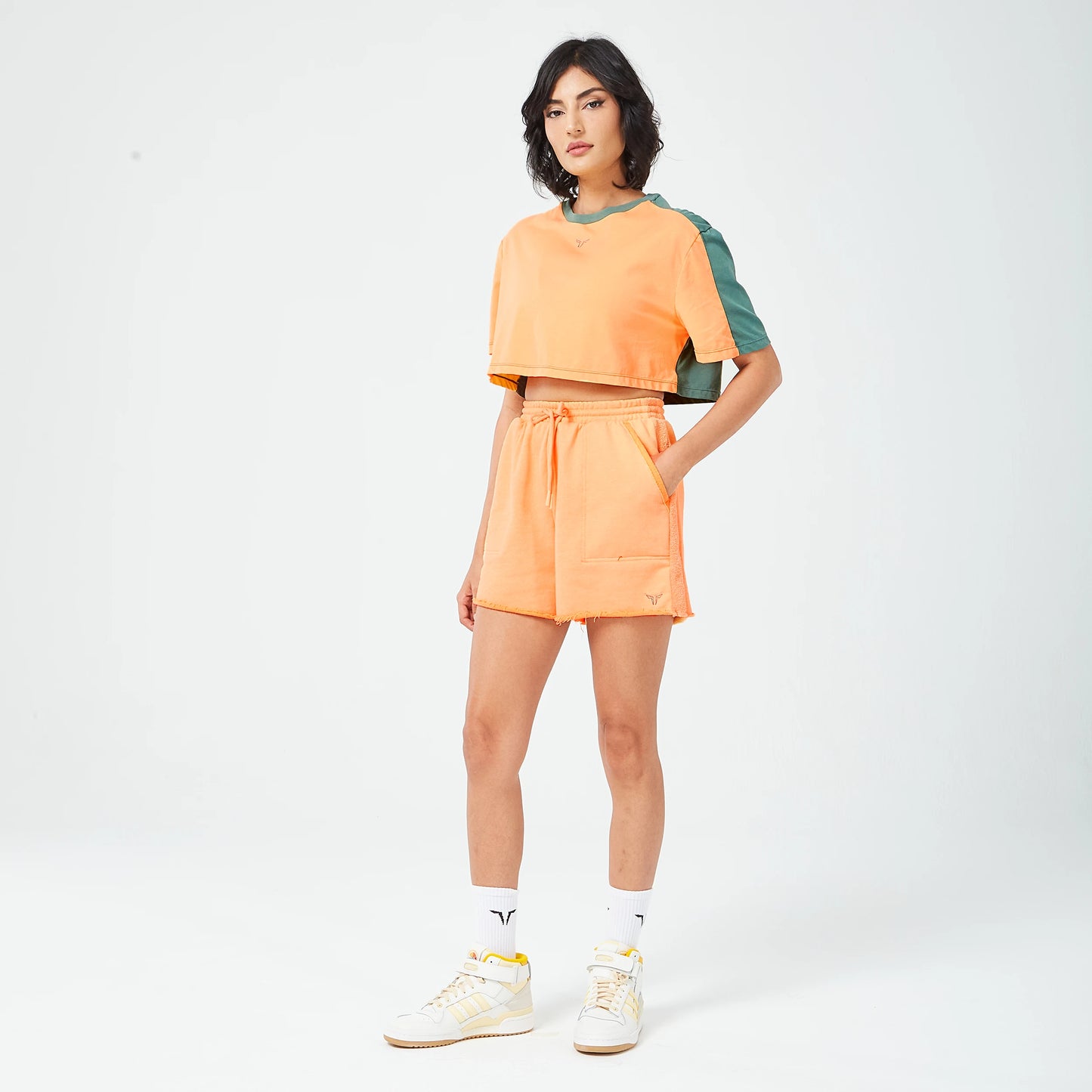 Retrograde Crop T-shirt - Orange Chiffon Marl & Dark Forest Marl