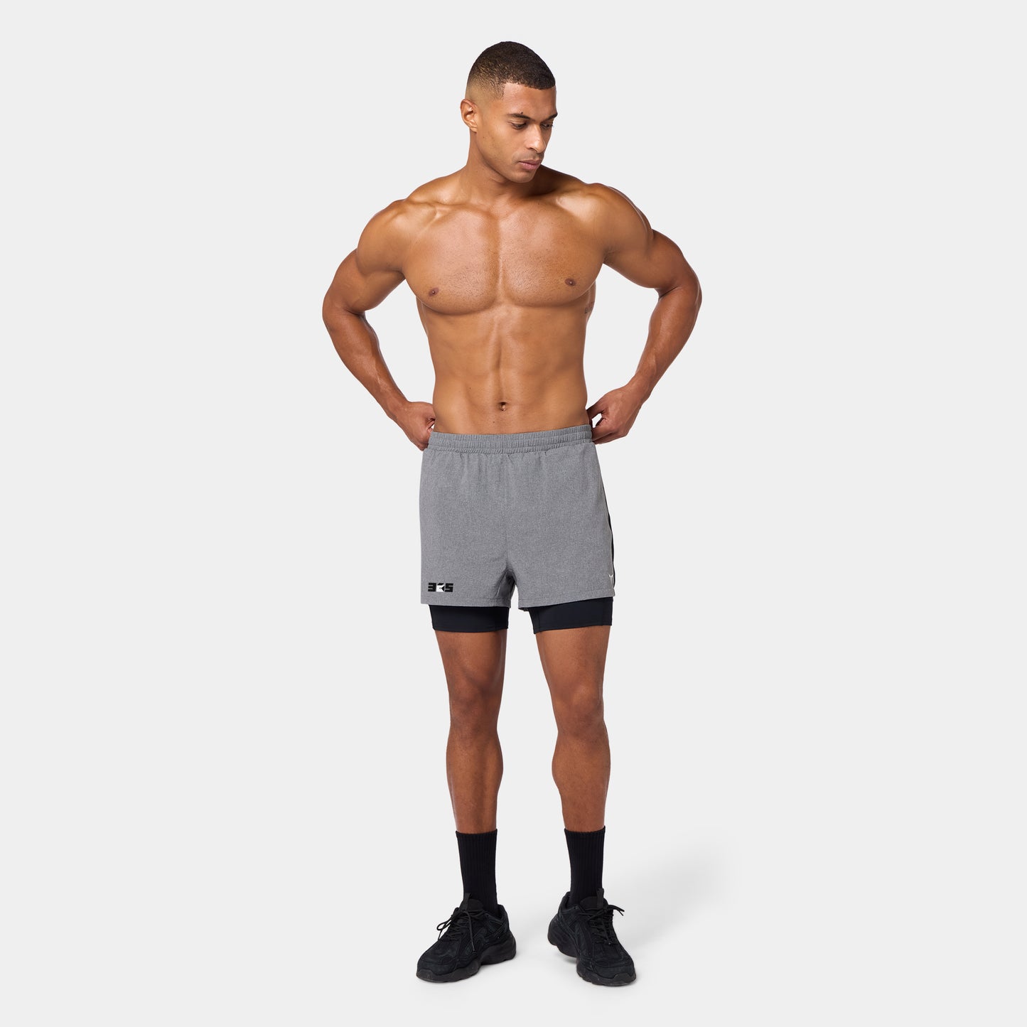 شورت ميش 2 في 1 5" - أسود مارل