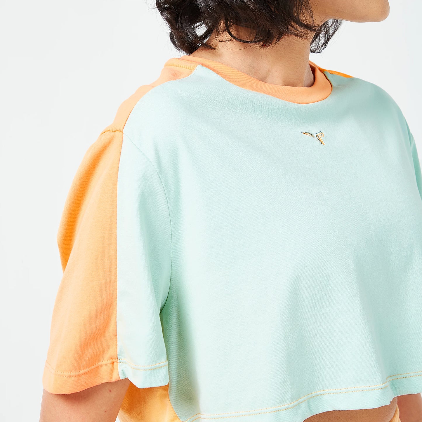 Retrograde Crop T-shirt - Surf Spray Marl & Orange Chiffon Marl
