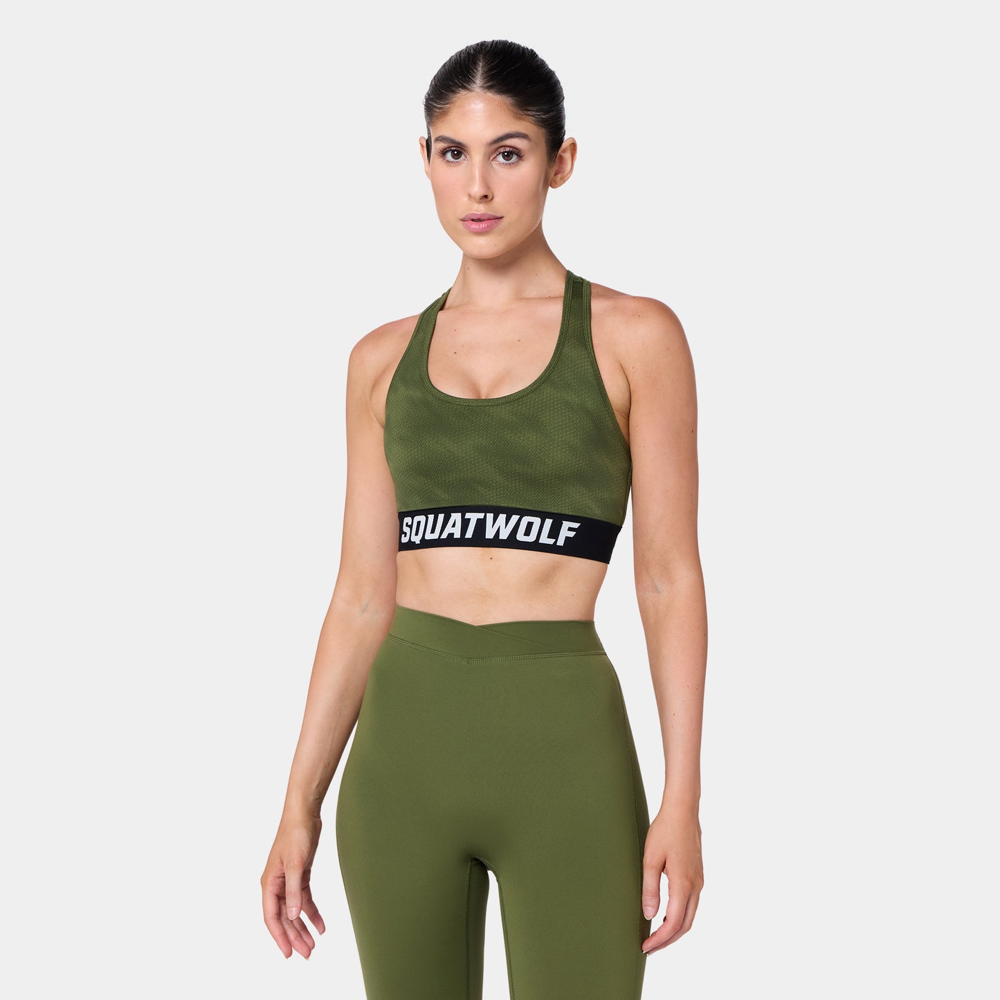 Wordmark Racer Back Graphic Bra - Printed Version Cypress Sandstorm Print