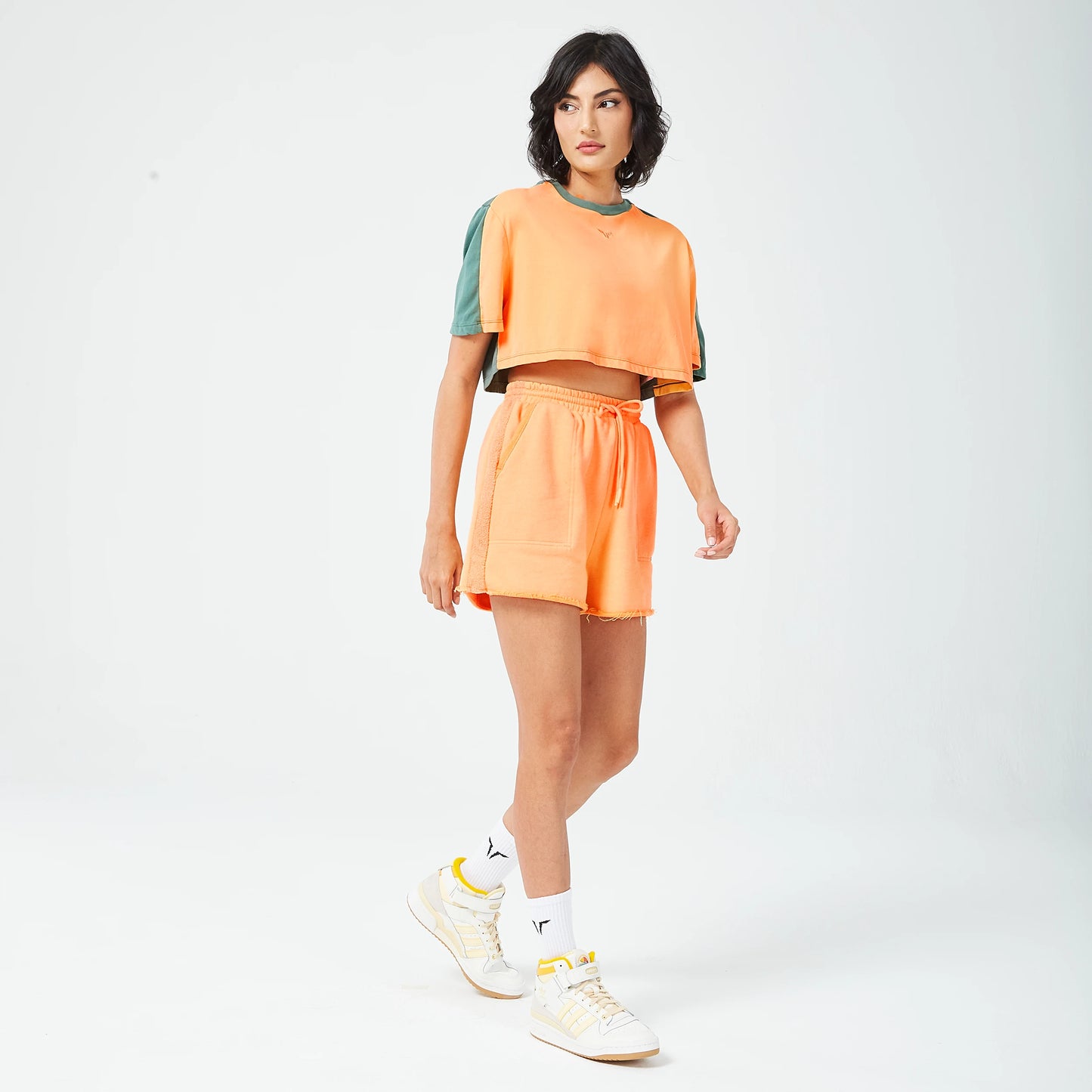 Retrograde Crop T-shirt - Orange Chiffon Marl & Dark Forest Marl