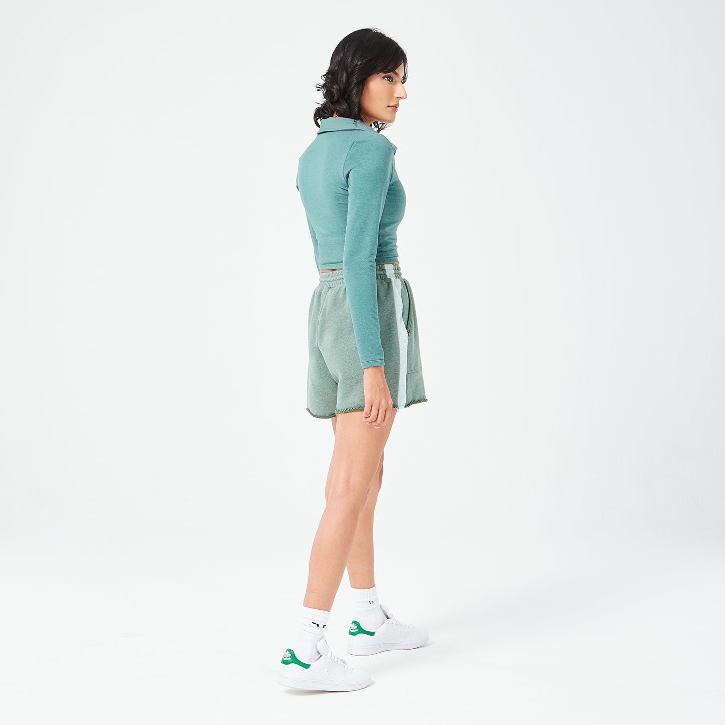 Retrograde Notched Crop Top - Dark Forest Marl