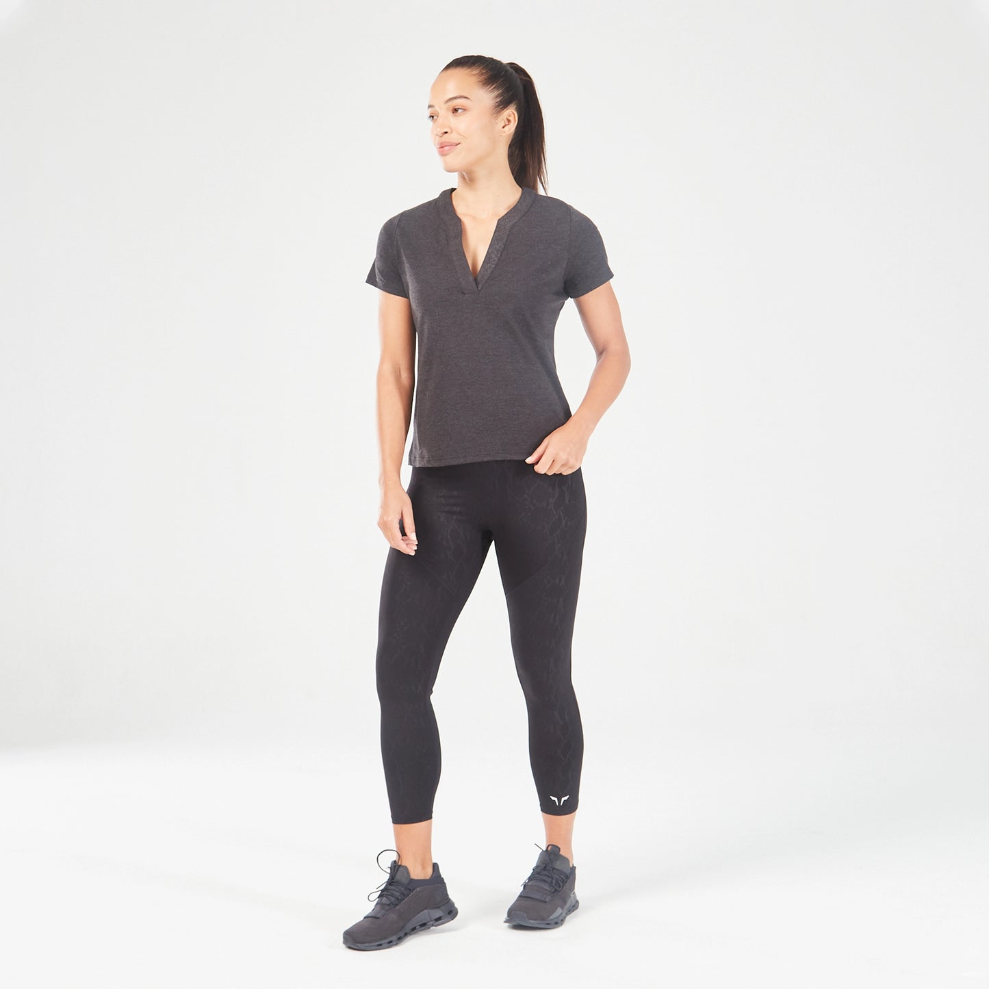 squatwolf-workout-clothes-core-notched-tee-black-marl-gym-t-shirts-for-women