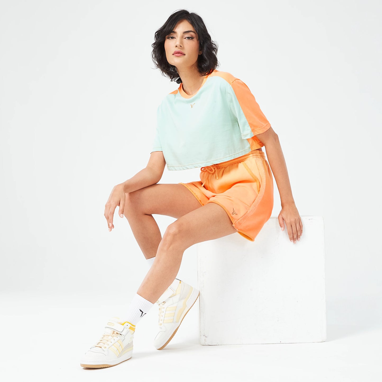 Retrograde Crop T-shirt - Surf Spray Marl & Orange Chiffon Marl
