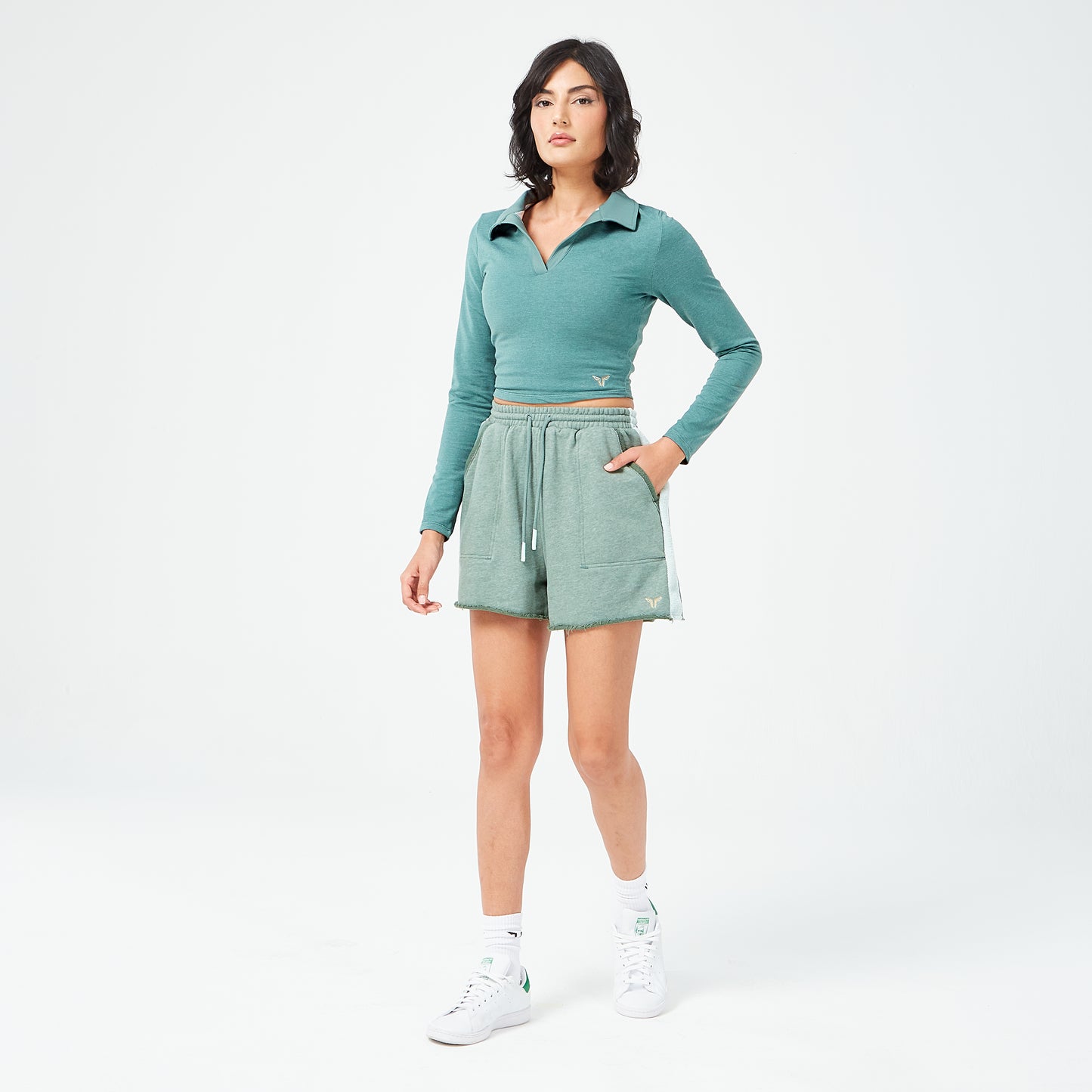 Retrograde Notched Crop Top - Dark Forest Marl