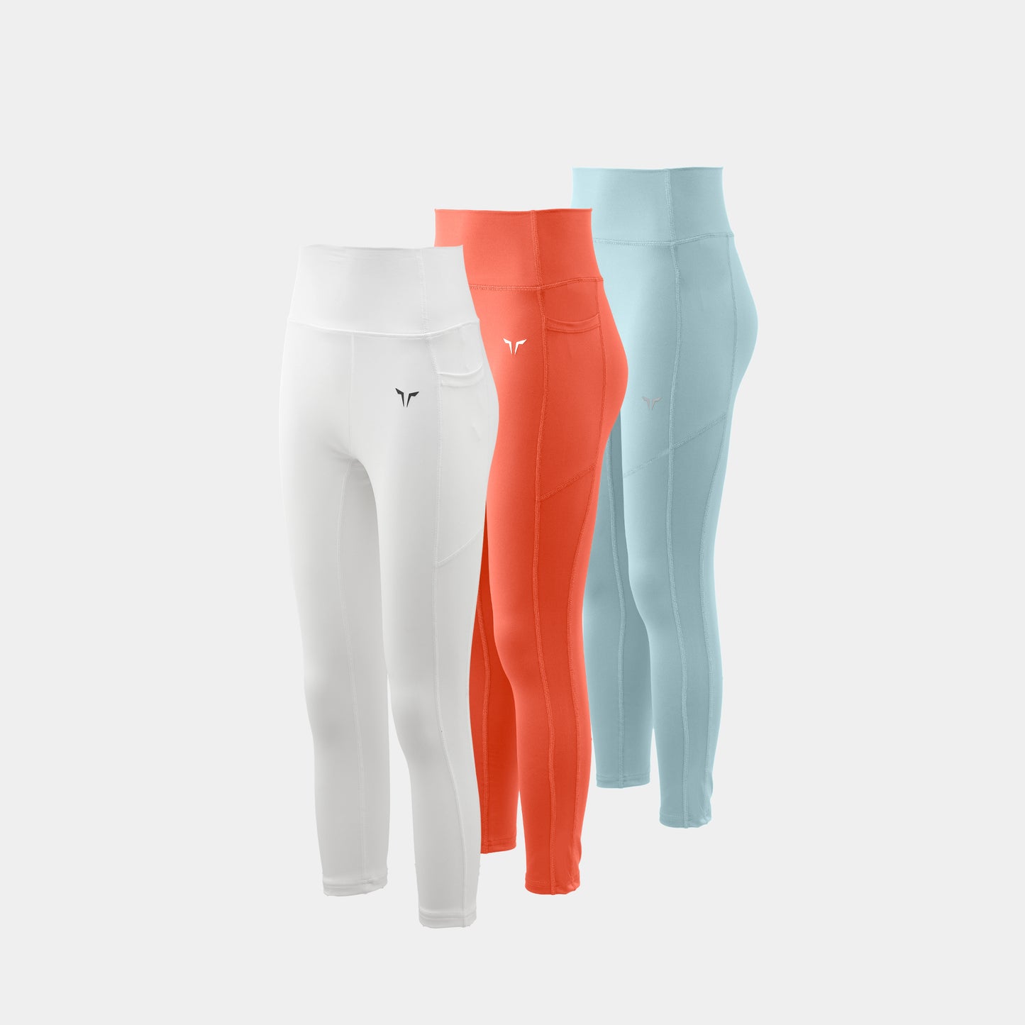Pack of 3 Leggings 27" Pearl White, Grey Mist & Coral