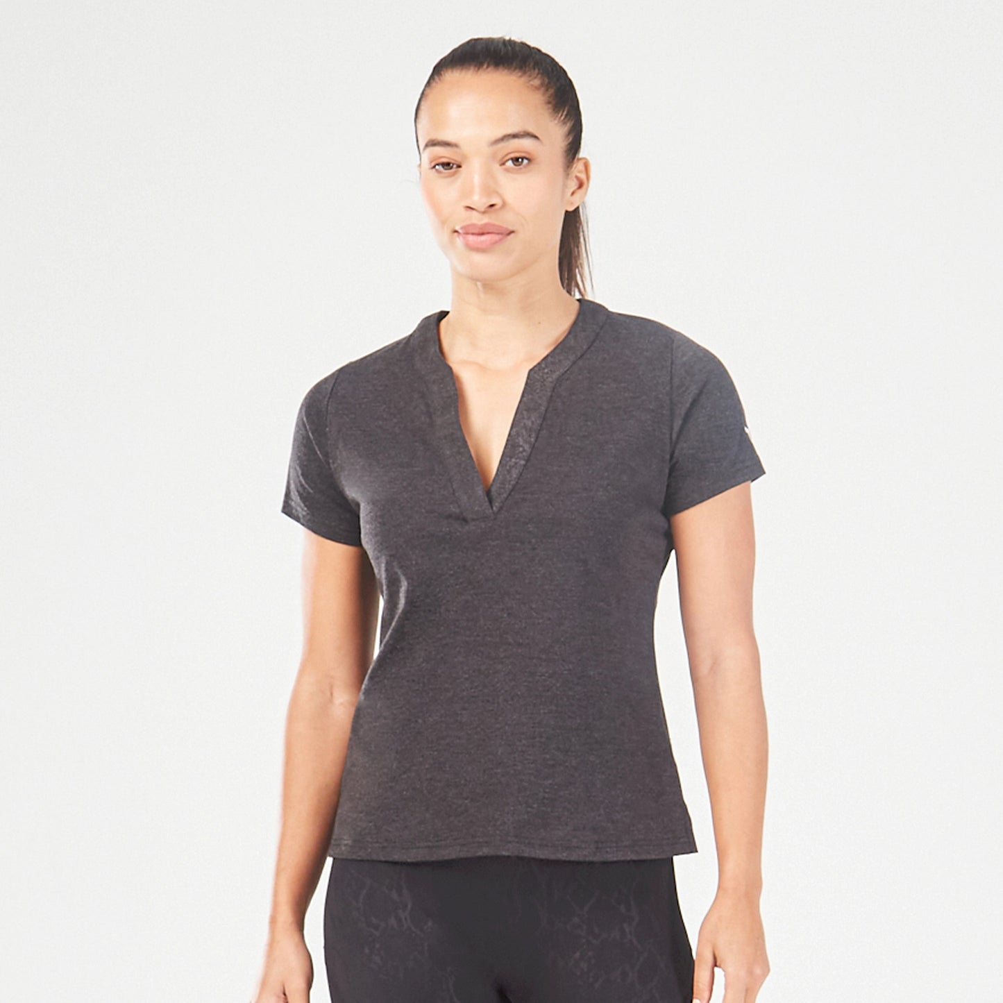 squatwolf-workout-clothes-core-notched-tee-black-marl-gym-t-shirts-for-women