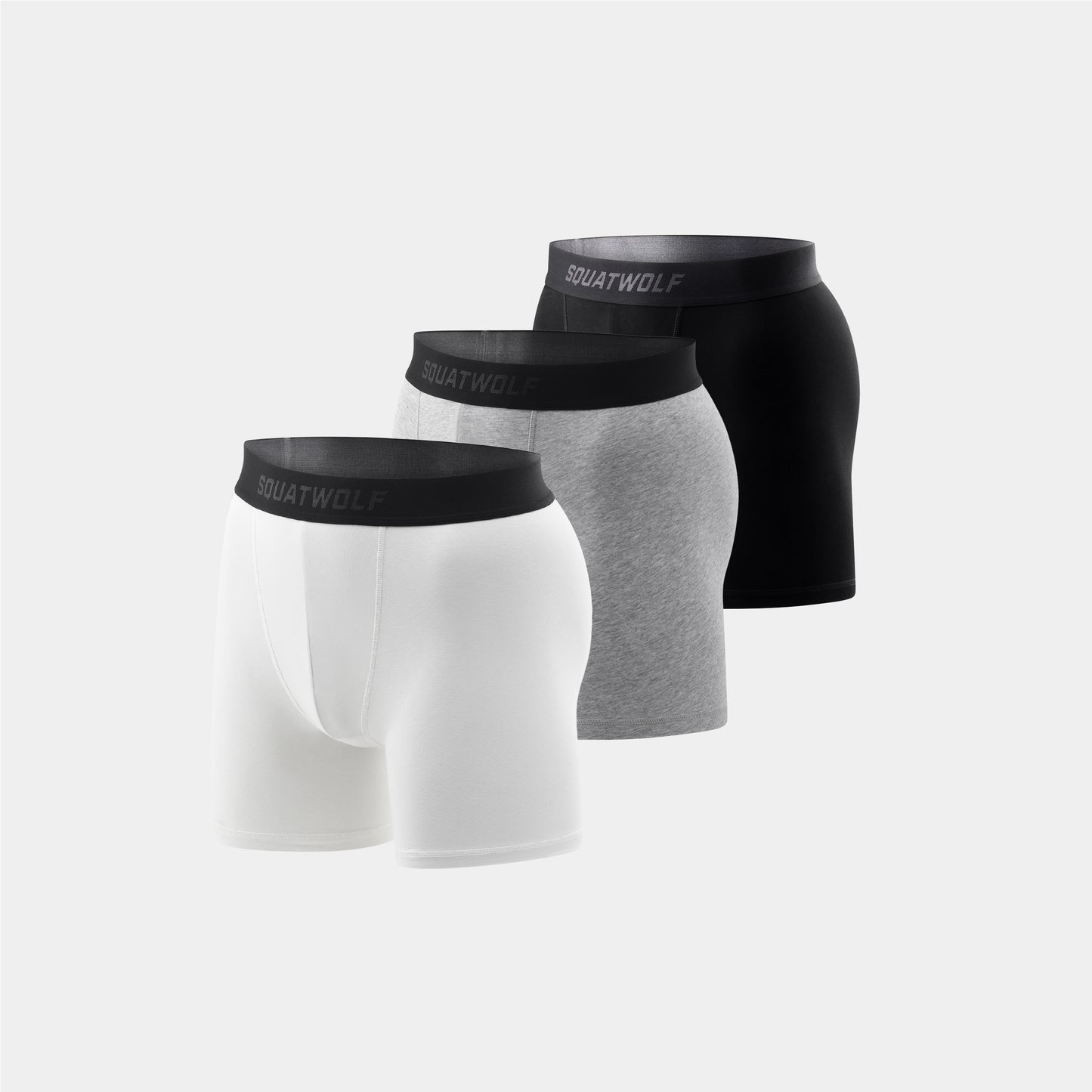 5" Cotton Boxer Trunks 3 Pack - Pearl White, Light Grey Marl & Black