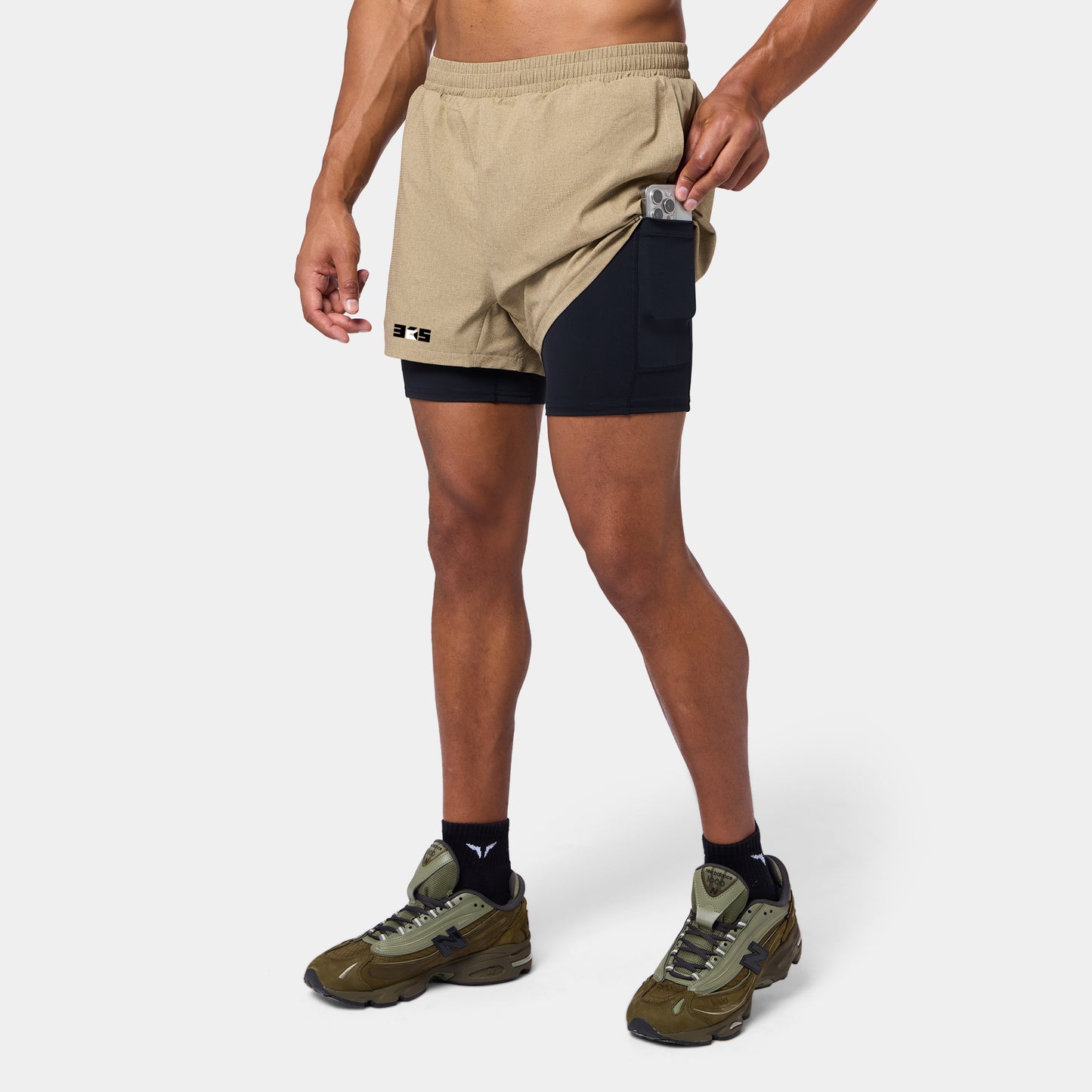 شورت ميش 2 في 1 5" - زيتوني مارل