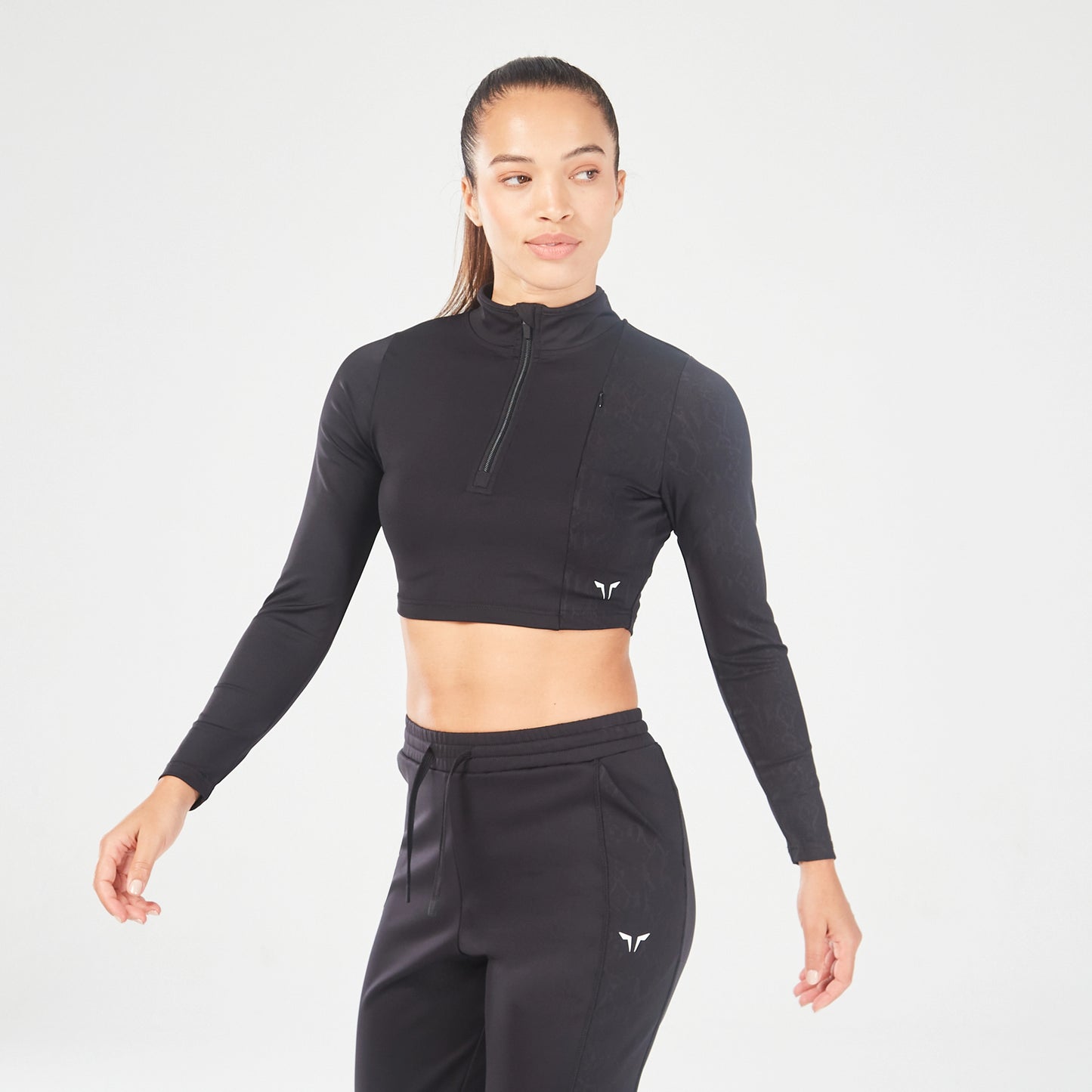 squatwolf-workout-clothes-qtr-zip-serpent-top-black-gym-t-shirts-for-women