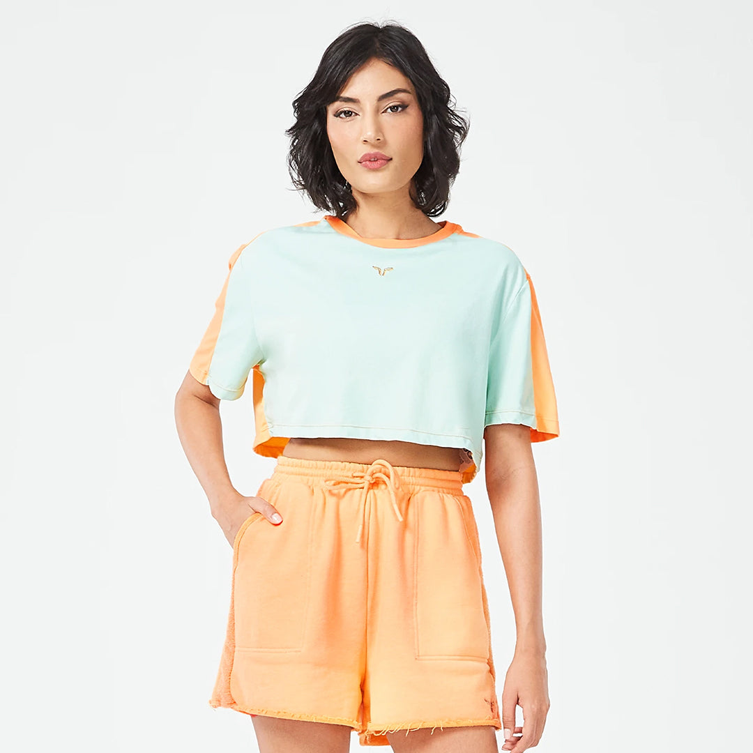 Retrograde Crop T-shirt - Surf Spray Marl & Orange Chiffon Marl