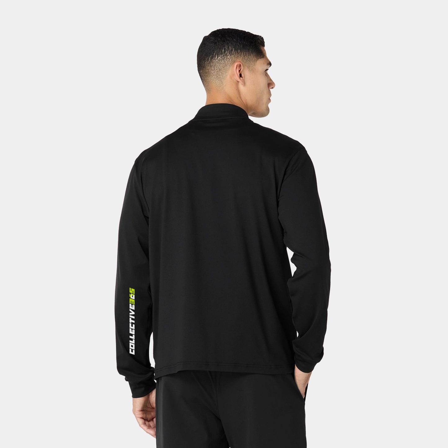 تيشيرت تدريب بربع سحاب وأكمام طويلة - أسود