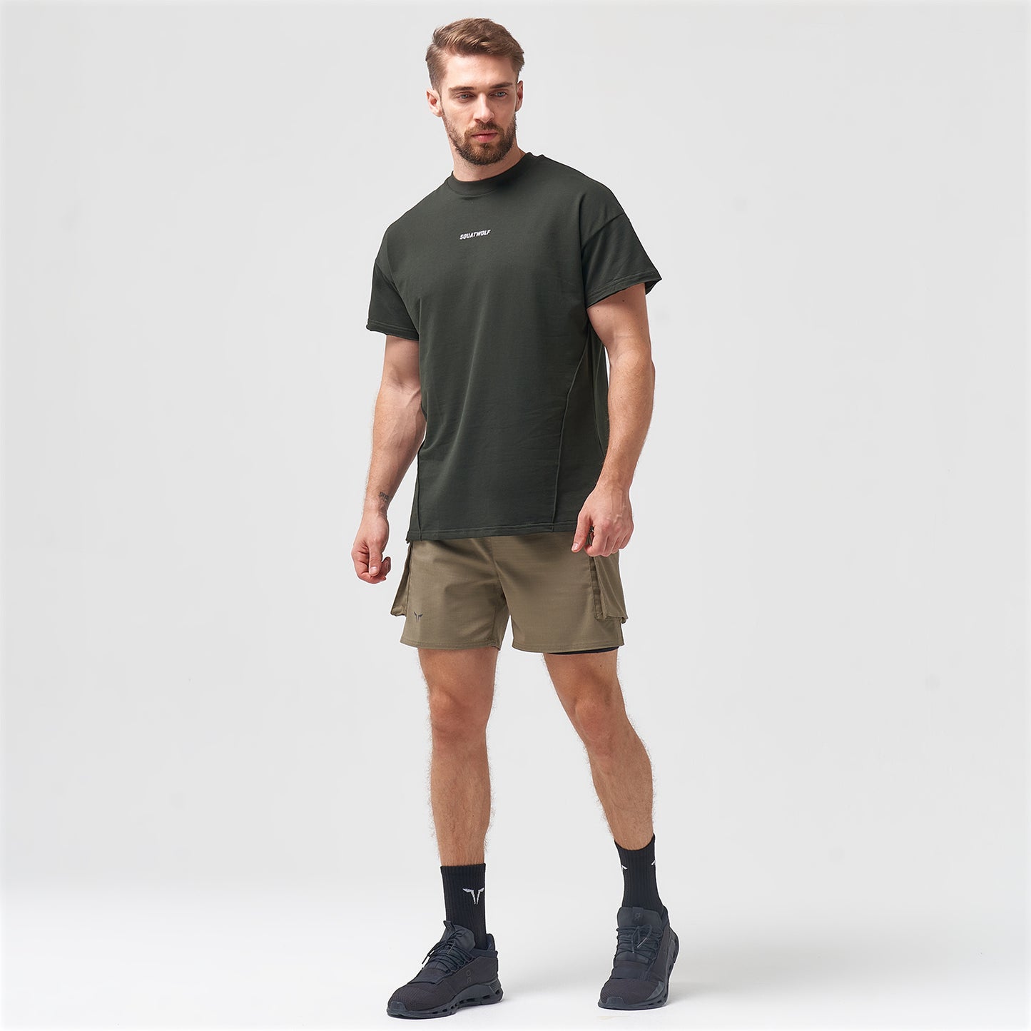 squatwolf-gym-wear-bodybuilding-tee-khaki-workout-shirts-for-men