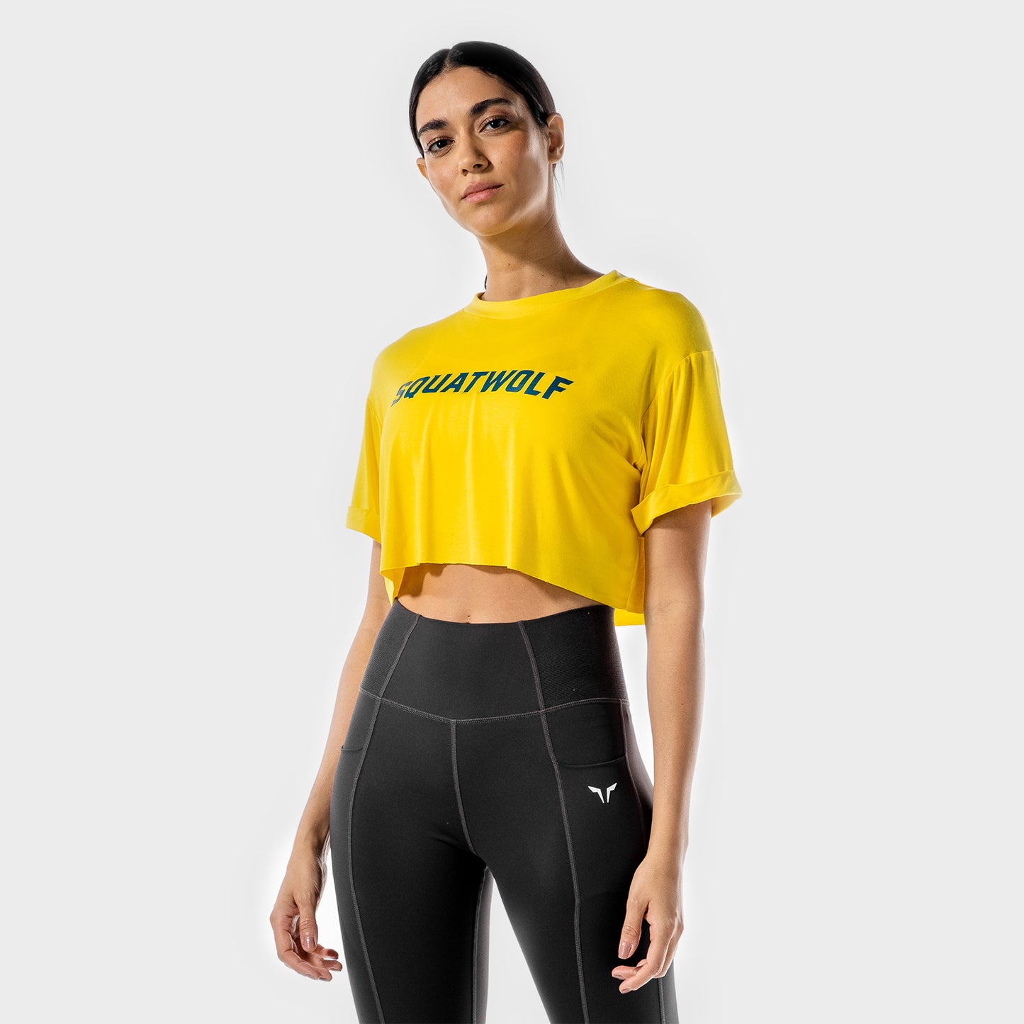squatwolf-gym-t-shirts-for-women-iconic-crop-tee-yellow-workout-clothes