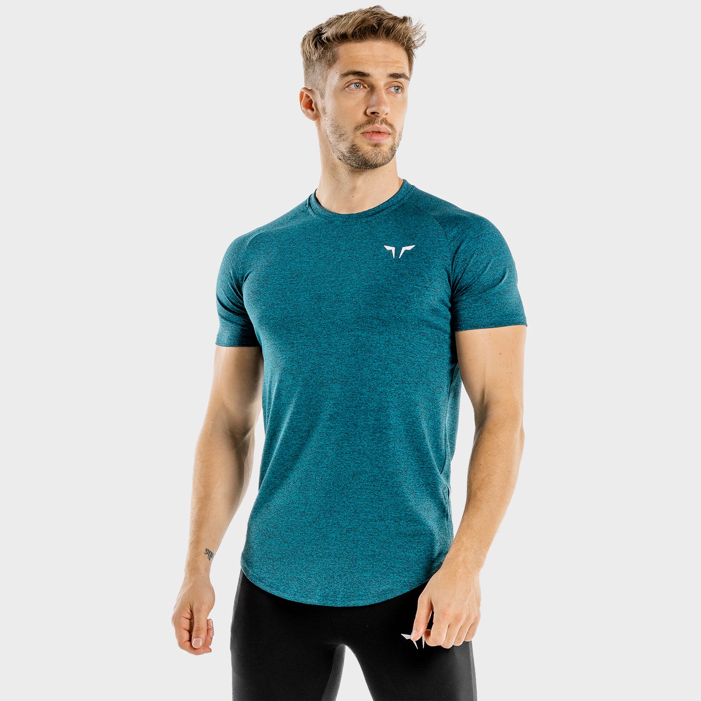 squatwolf-workout-shirts-for-men-melange-workout-tee-teal-gym-wear