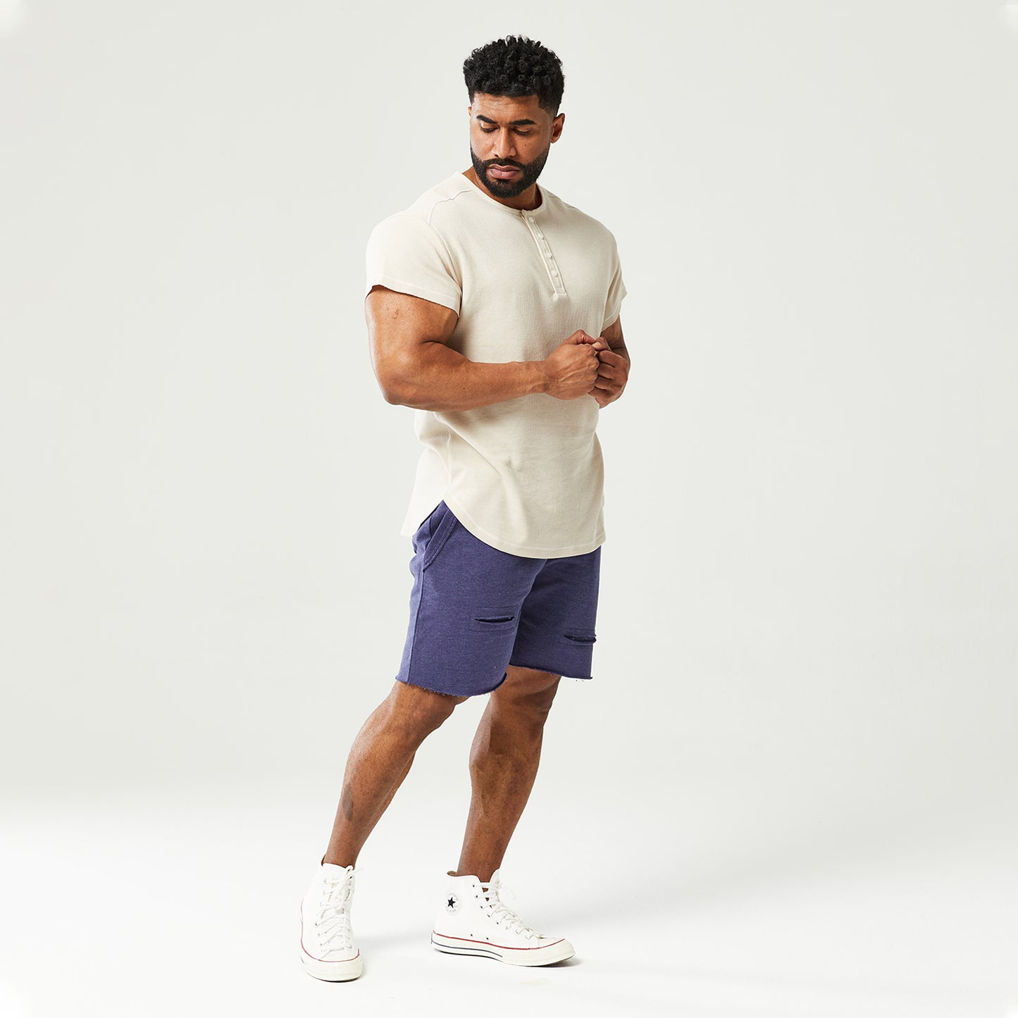 squatwolf-gym-wear-golden-era-waffle-top-short-sleeves-grey-morn-workout-short-for-men