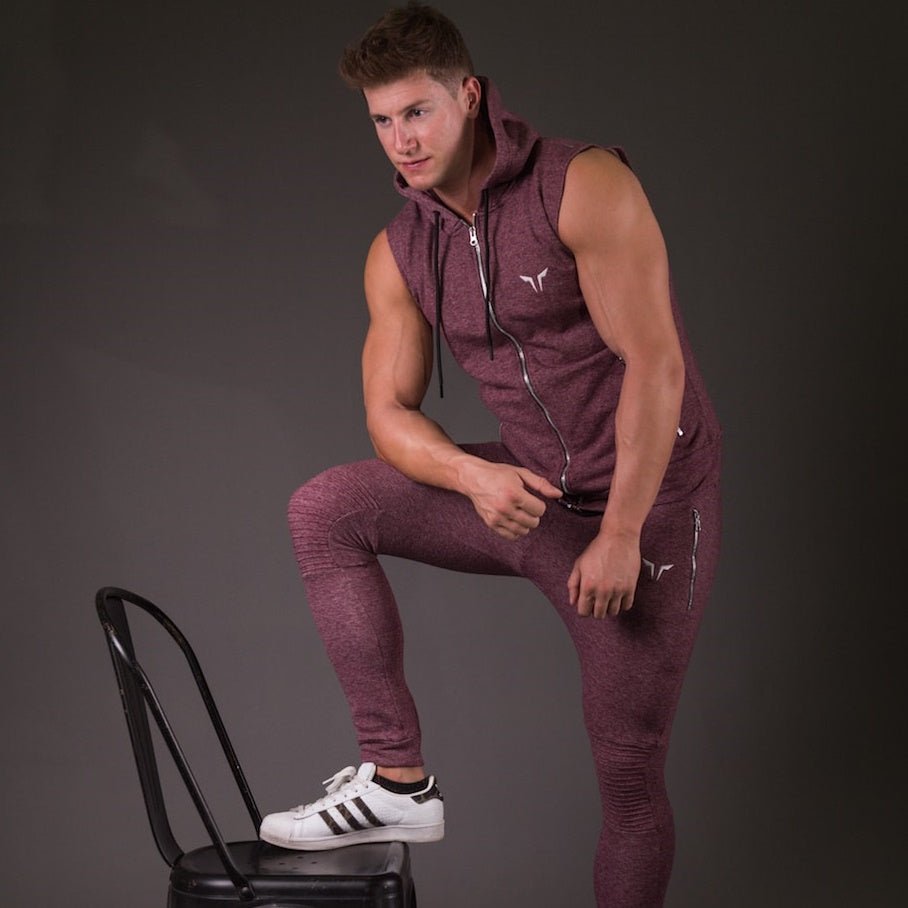 Ribbed Sleeveless Hoodie Maroon