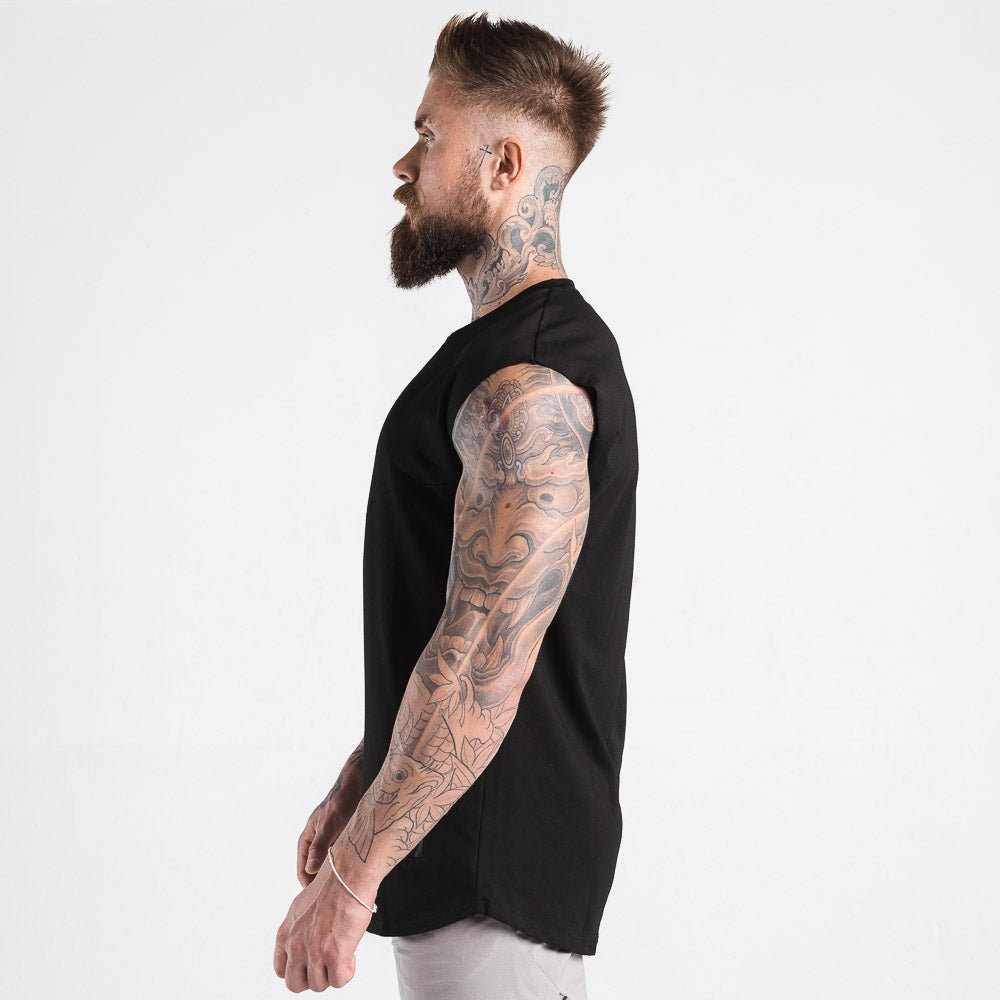 squatwolf-gym-wear-statement-drop-shoulder-top-black-workout-tops-for-men